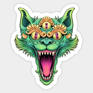 Green Cat Head Sticker